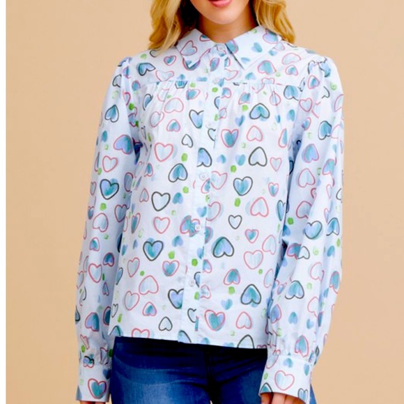 Cute Heart Print Blouse - Picture 2 of 3